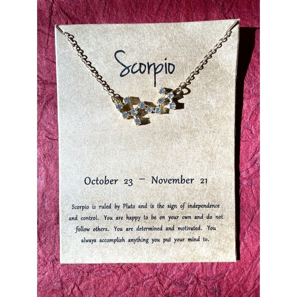 Gold Plated Necklace Scorpio Zodiac Sign Constellation Cubic Zirconia